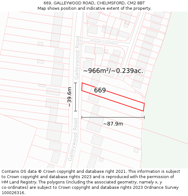 669, GALLEYWOOD ROAD, CHELMSFORD, CM2 8BT: Plot and title map