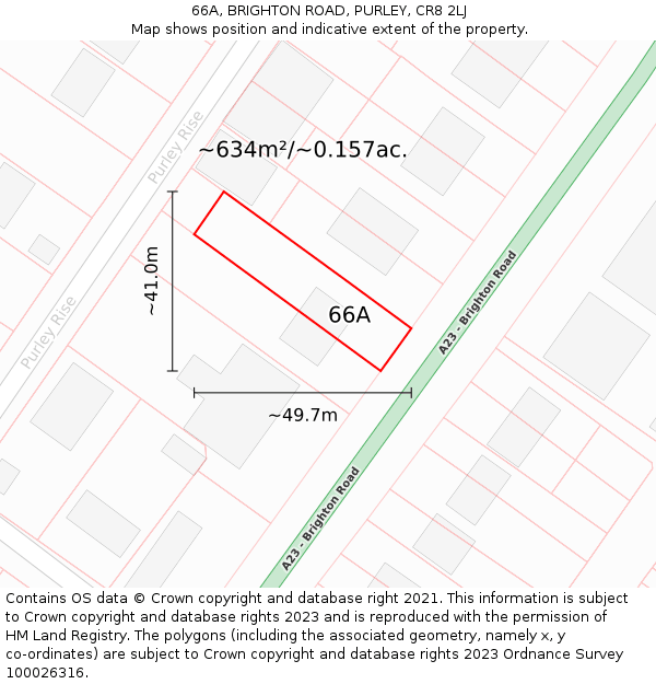 66A, BRIGHTON ROAD, PURLEY, CR8 2LJ: Plot and title map