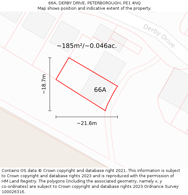 66A, DERBY DRIVE, PETERBOROUGH, PE1 4NQ: Plot and title map