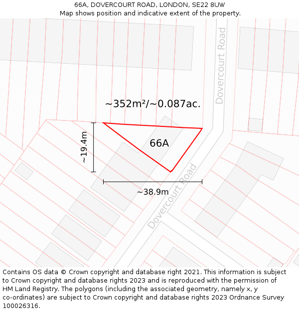 66A, DOVERCOURT ROAD, LONDON, SE22 8UW: Plot and title map