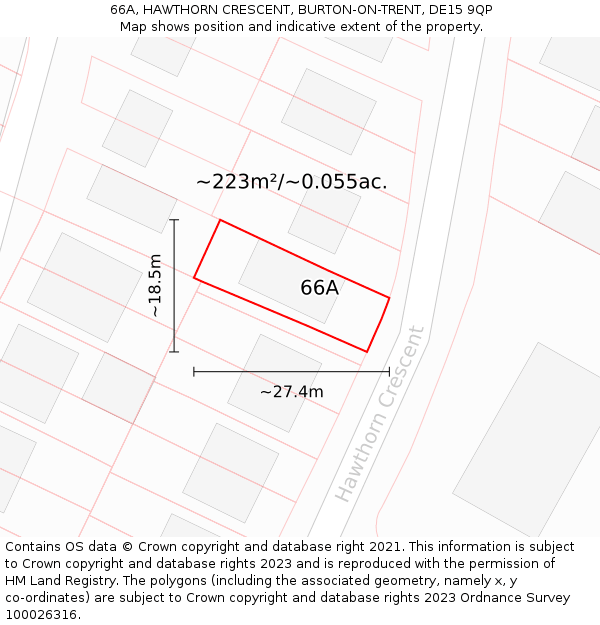 66A, HAWTHORN CRESCENT, BURTON-ON-TRENT, DE15 9QP: Plot and title map