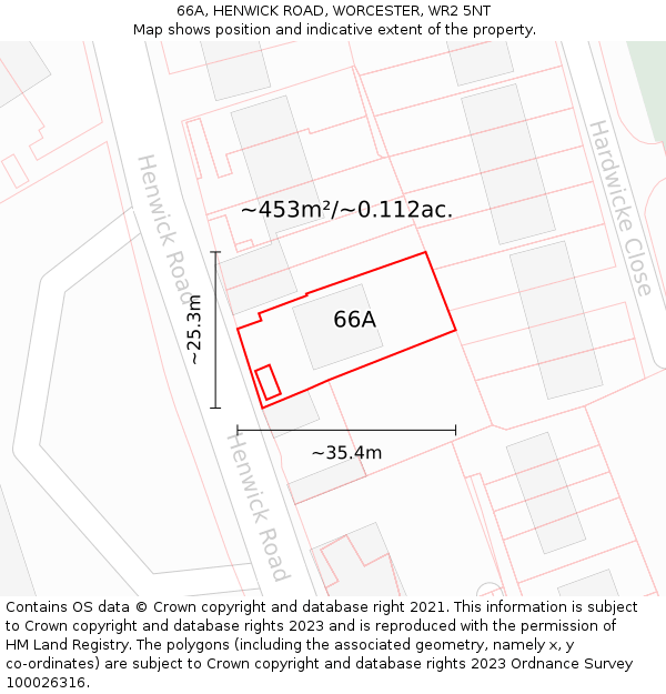 66A, HENWICK ROAD, WORCESTER, WR2 5NT: Plot and title map