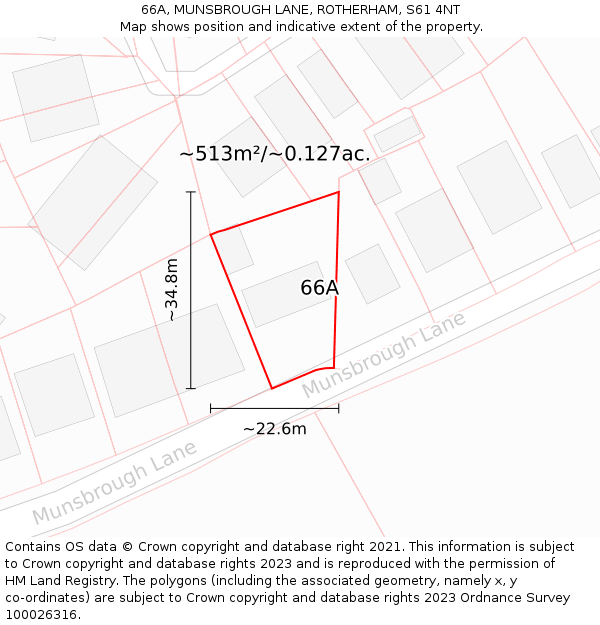 66A, MUNSBROUGH LANE, ROTHERHAM, S61 4NT: Plot and title map