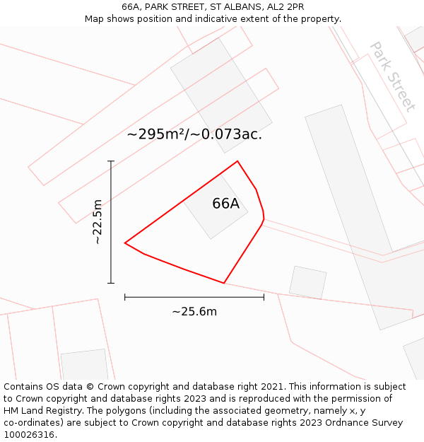 66A, PARK STREET, ST ALBANS, AL2 2PR: Plot and title map