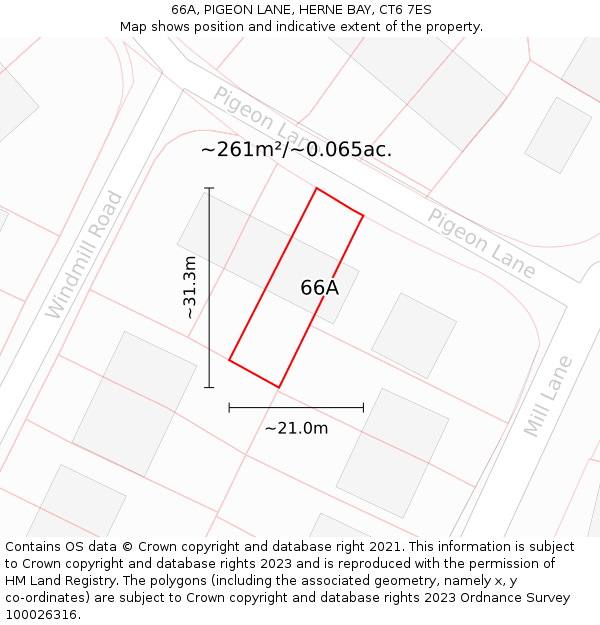 66A, PIGEON LANE, HERNE BAY, CT6 7ES: Plot and title map