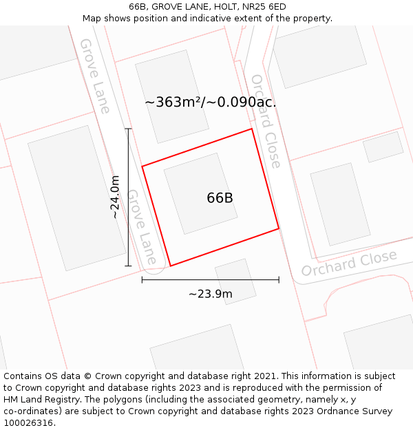 66B, GROVE LANE, HOLT, NR25 6ED: Plot and title map