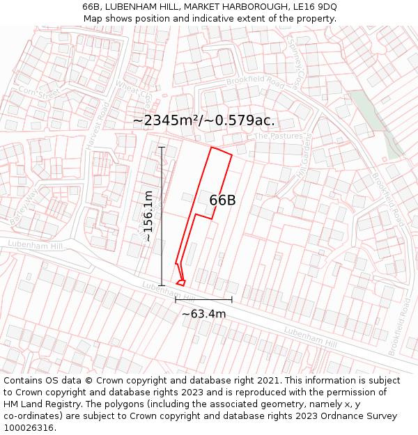 66B, LUBENHAM HILL, MARKET HARBOROUGH, LE16 9DQ: Plot and title map