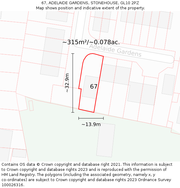 67, ADELAIDE GARDENS, STONEHOUSE, GL10 2PZ: Plot and title map