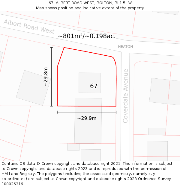 67, ALBERT ROAD WEST, BOLTON, BL1 5HW: Plot and title map