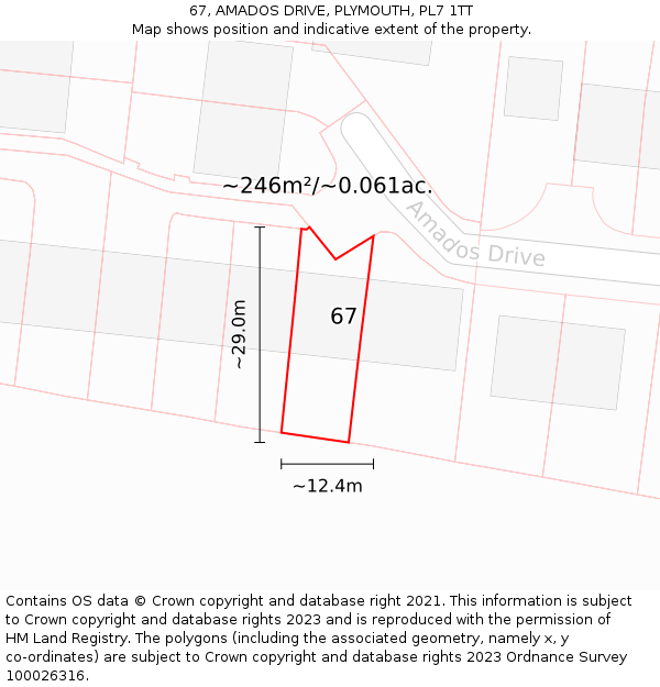 67, AMADOS DRIVE, PLYMOUTH, PL7 1TT: Plot and title map