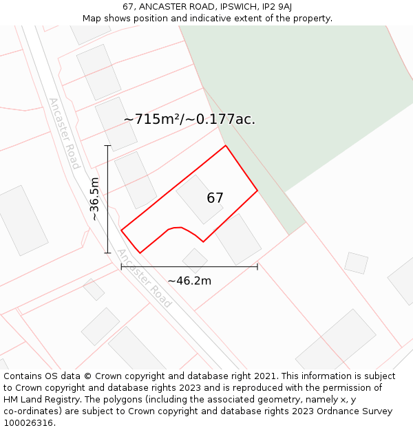67, ANCASTER ROAD, IPSWICH, IP2 9AJ: Plot and title map