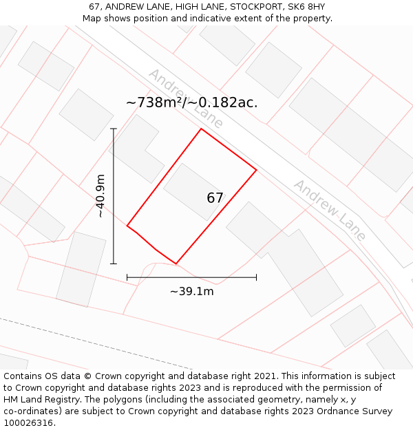 67, ANDREW LANE, HIGH LANE, STOCKPORT, SK6 8HY: Plot and title map