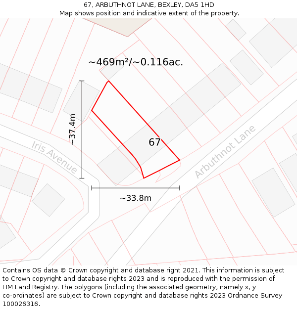 67, ARBUTHNOT LANE, BEXLEY, DA5 1HD: Plot and title map