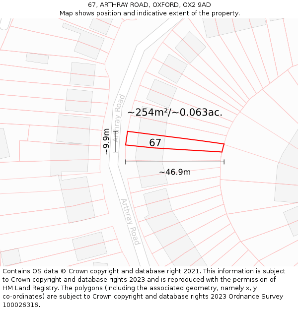 67, ARTHRAY ROAD, OXFORD, OX2 9AD: Plot and title map