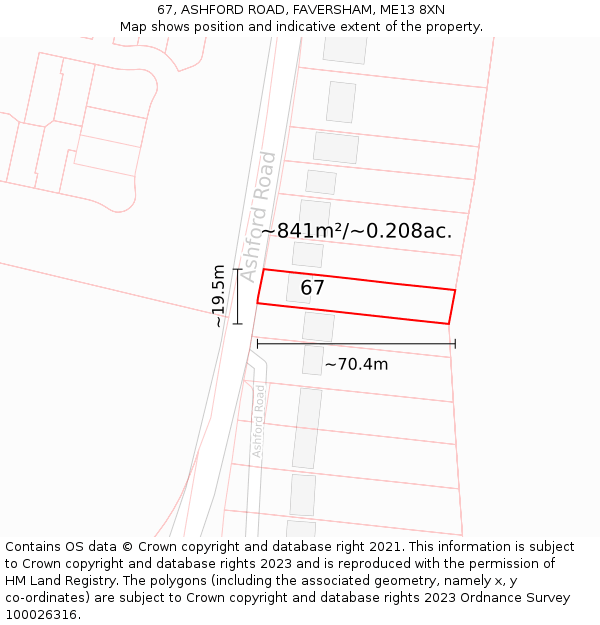 67, ASHFORD ROAD, FAVERSHAM, ME13 8XN: Plot and title map