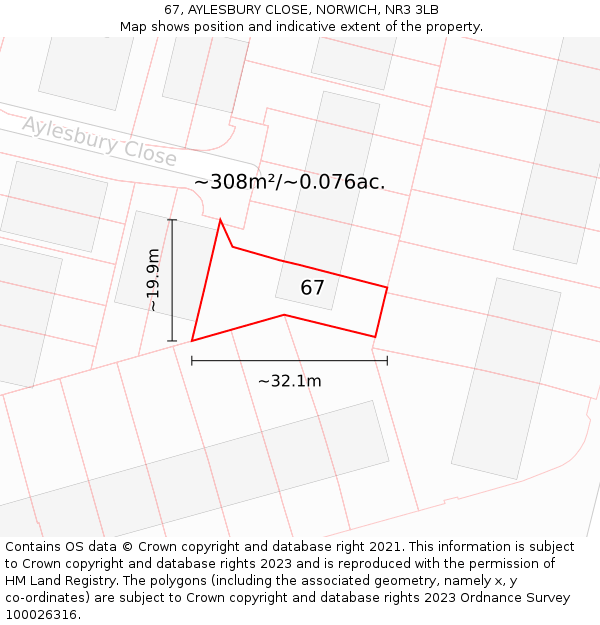 67, AYLESBURY CLOSE, NORWICH, NR3 3LB: Plot and title map