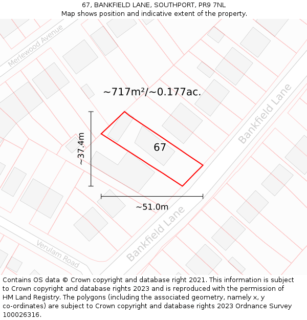 67, BANKFIELD LANE, SOUTHPORT, PR9 7NL: Plot and title map