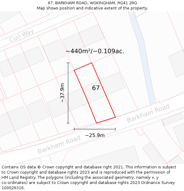 67, BARKHAM ROAD, WOKINGHAM, RG41 2RG: Plot and title map