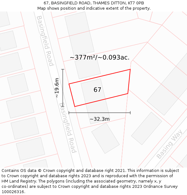 67, BASINGFIELD ROAD, THAMES DITTON, KT7 0PB: Plot and title map