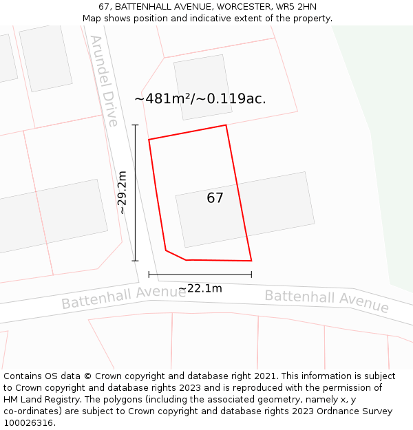 67, BATTENHALL AVENUE, WORCESTER, WR5 2HN: Plot and title map