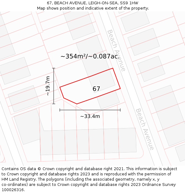 67, BEACH AVENUE, LEIGH-ON-SEA, SS9 1HW: Plot and title map