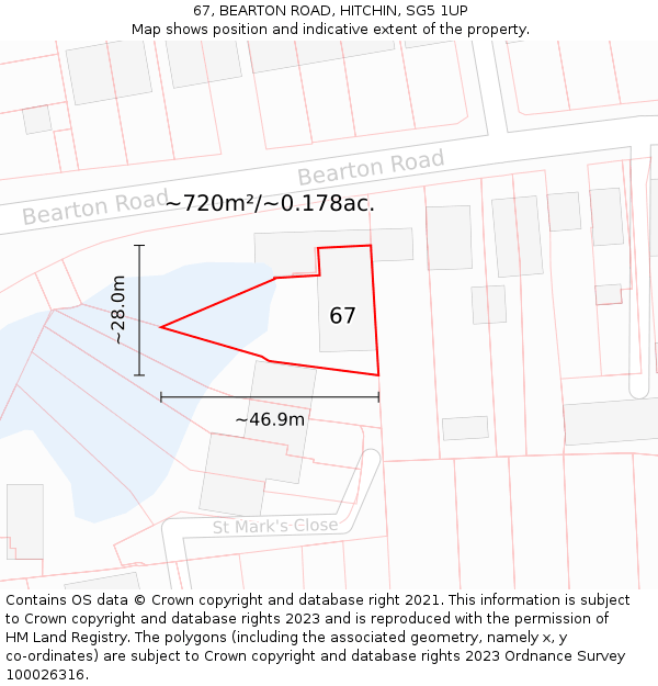 67, BEARTON ROAD, HITCHIN, SG5 1UP: Plot and title map