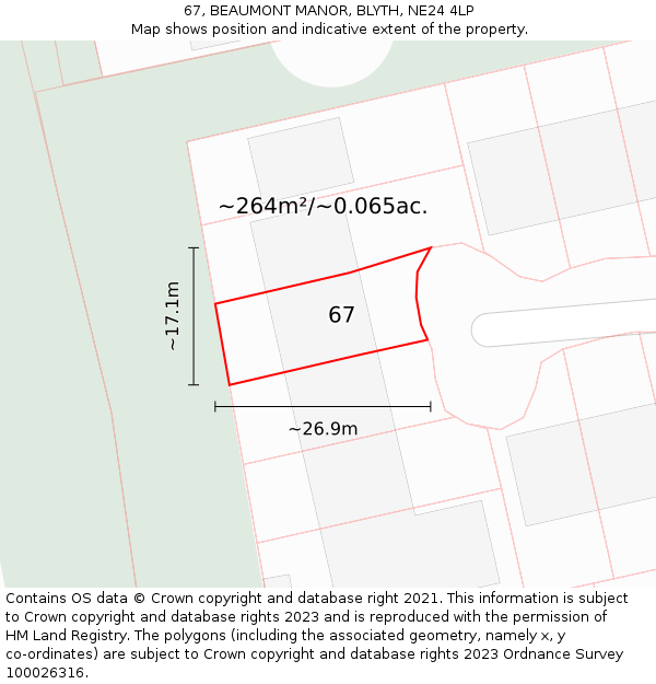 67, BEAUMONT MANOR, BLYTH, NE24 4LP: Plot and title map