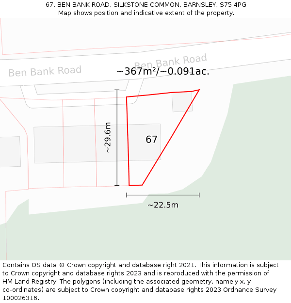 67, BEN BANK ROAD, SILKSTONE COMMON, BARNSLEY, S75 4PG: Plot and title map