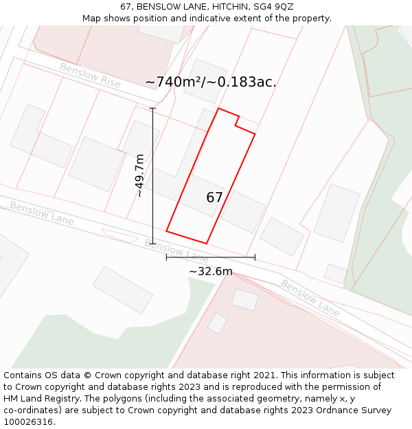 67, BENSLOW LANE, HITCHIN, SG4 9QZ: Plot and title map