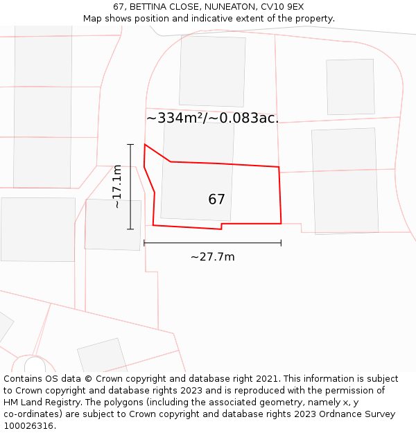 67, BETTINA CLOSE, NUNEATON, CV10 9EX: Plot and title map