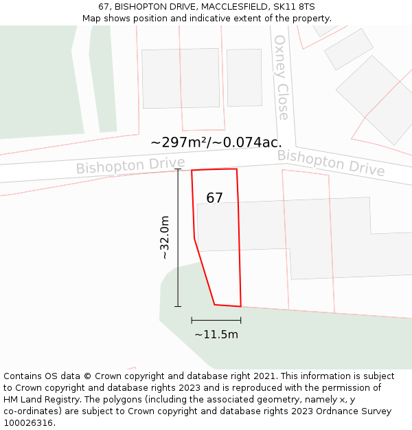 67, BISHOPTON DRIVE, MACCLESFIELD, SK11 8TS: Plot and title map