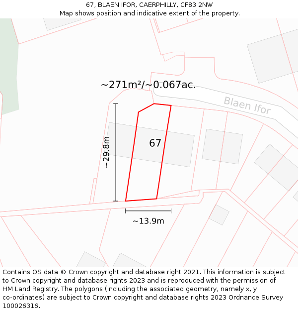 67, BLAEN IFOR, CAERPHILLY, CF83 2NW: Plot and title map