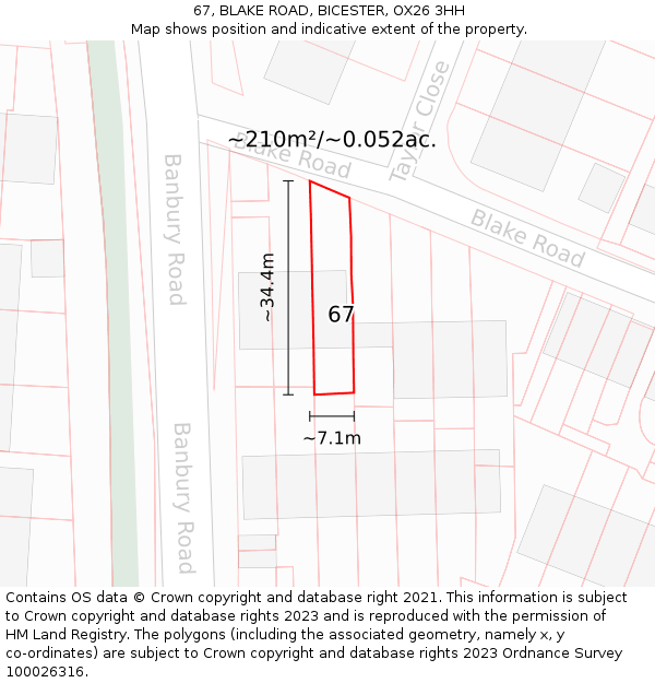67, BLAKE ROAD, BICESTER, OX26 3HH: Plot and title map