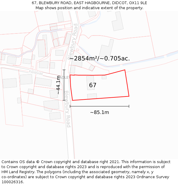 67, BLEWBURY ROAD, EAST HAGBOURNE, DIDCOT, OX11 9LE: Plot and title map