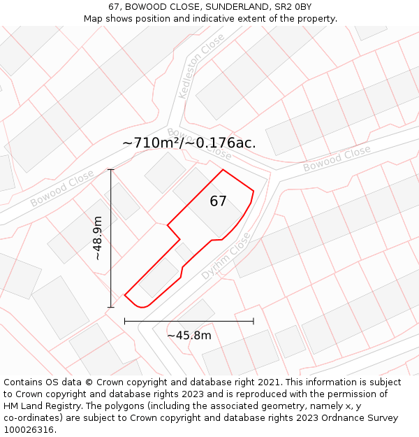 67, BOWOOD CLOSE, SUNDERLAND, SR2 0BY: Plot and title map