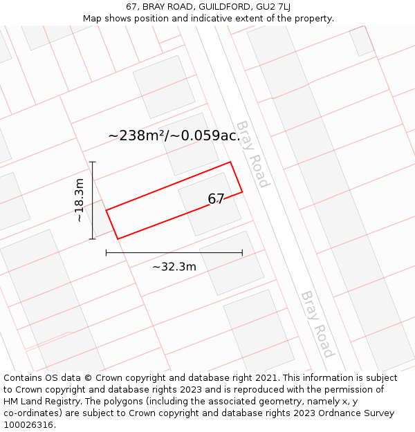 67, BRAY ROAD, GUILDFORD, GU2 7LJ: Plot and title map