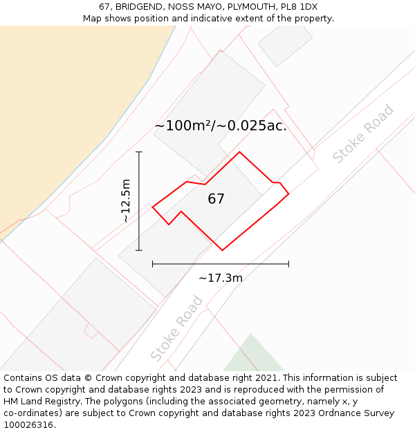 67, BRIDGEND, NOSS MAYO, PLYMOUTH, PL8 1DX: Plot and title map