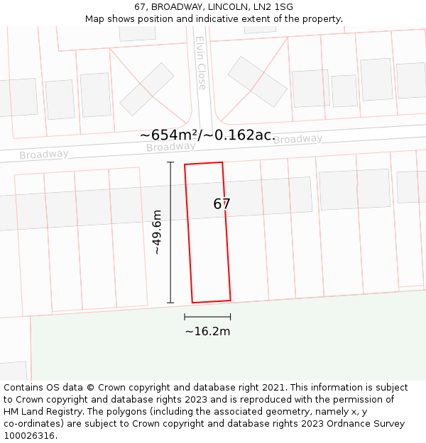 67, BROADWAY, LINCOLN, LN2 1SG: Plot and title map
