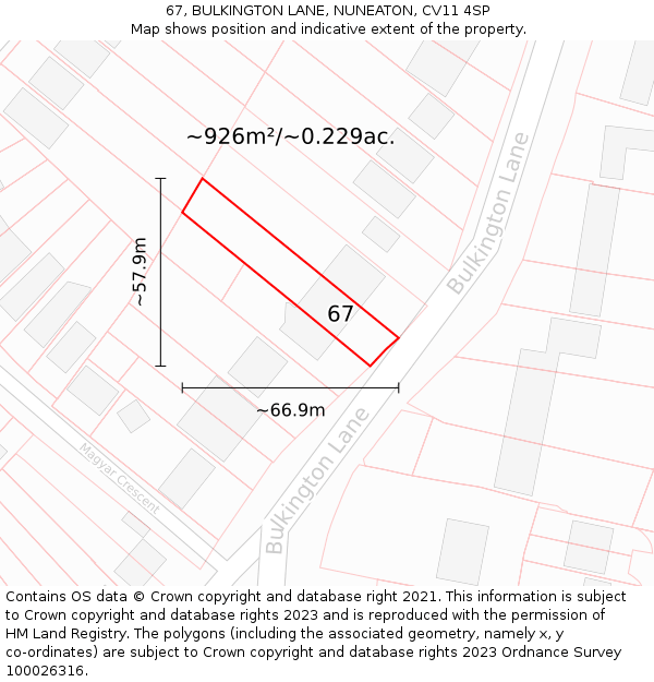 67, BULKINGTON LANE, NUNEATON, CV11 4SP: Plot and title map