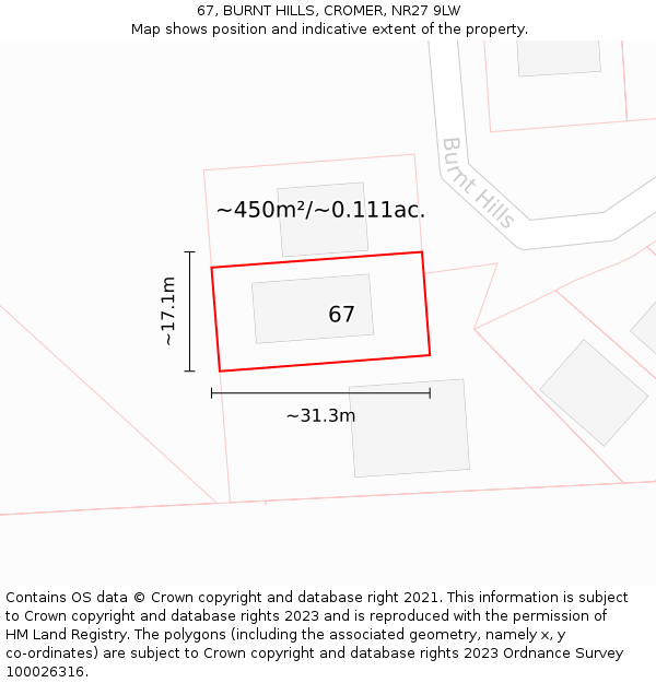 67, BURNT HILLS, CROMER, NR27 9LW: Plot and title map