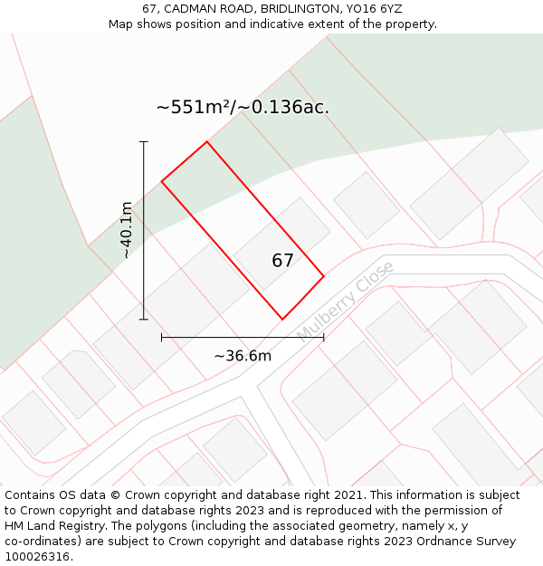 67, CADMAN ROAD, BRIDLINGTON, YO16 6YZ: Plot and title map