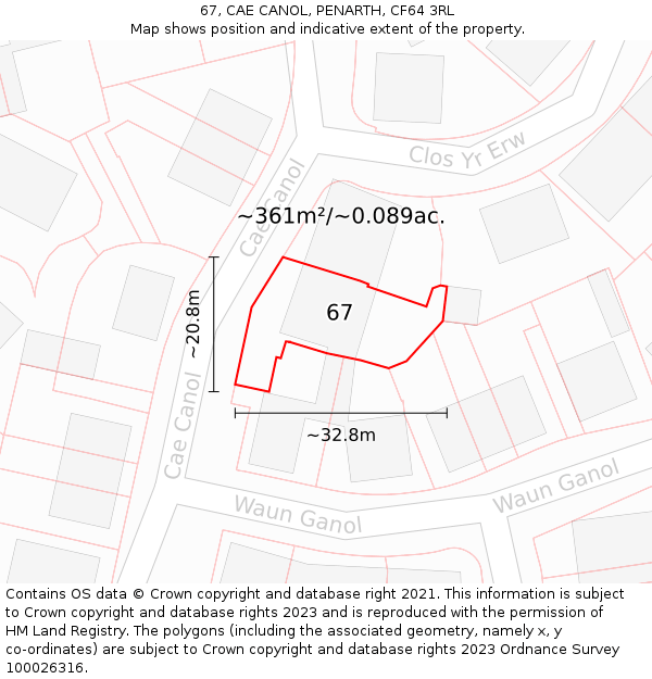 67, CAE CANOL, PENARTH, CF64 3RL: Plot and title map