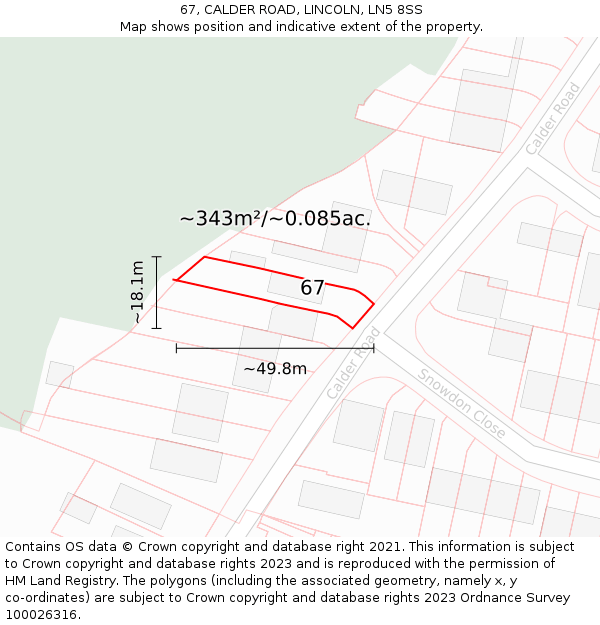 67, CALDER ROAD, LINCOLN, LN5 8SS: Plot and title map