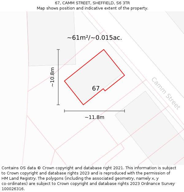 67, CAMM STREET, SHEFFIELD, S6 3TR: Plot and title map