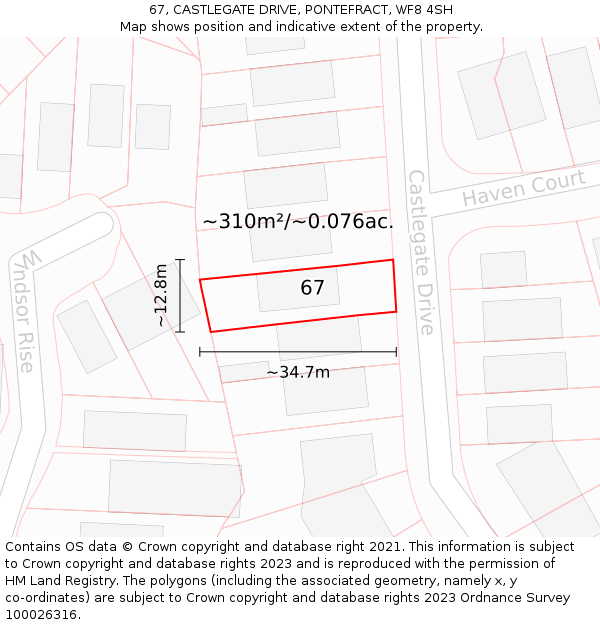 67, CASTLEGATE DRIVE, PONTEFRACT, WF8 4SH: Plot and title map