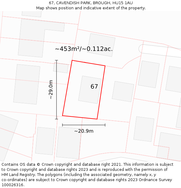 67, CAVENDISH PARK, BROUGH, HU15 1AU: Plot and title map