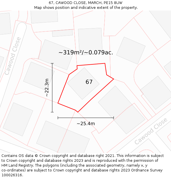 67, CAWOOD CLOSE, MARCH, PE15 8UW: Plot and title map
