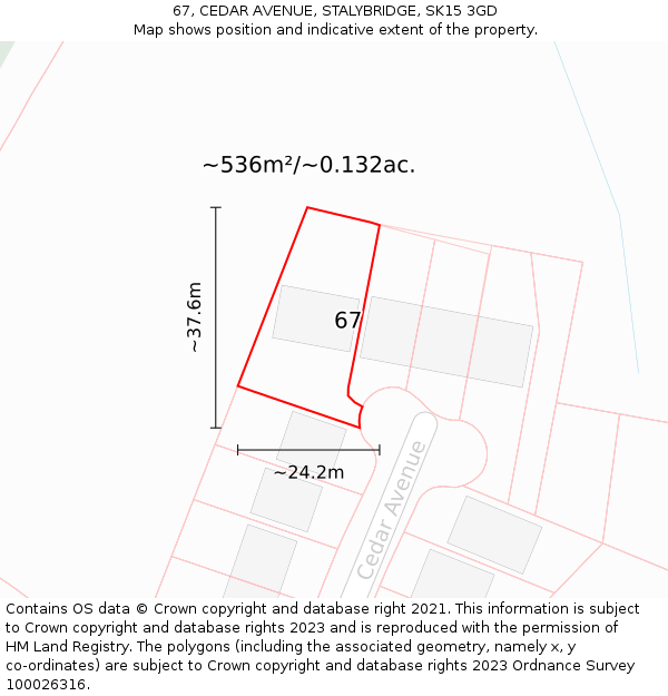 67, CEDAR AVENUE, STALYBRIDGE, SK15 3GD: Plot and title map