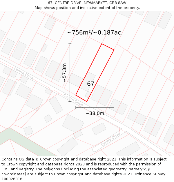 67, CENTRE DRIVE, NEWMARKET, CB8 8AW: Plot and title map