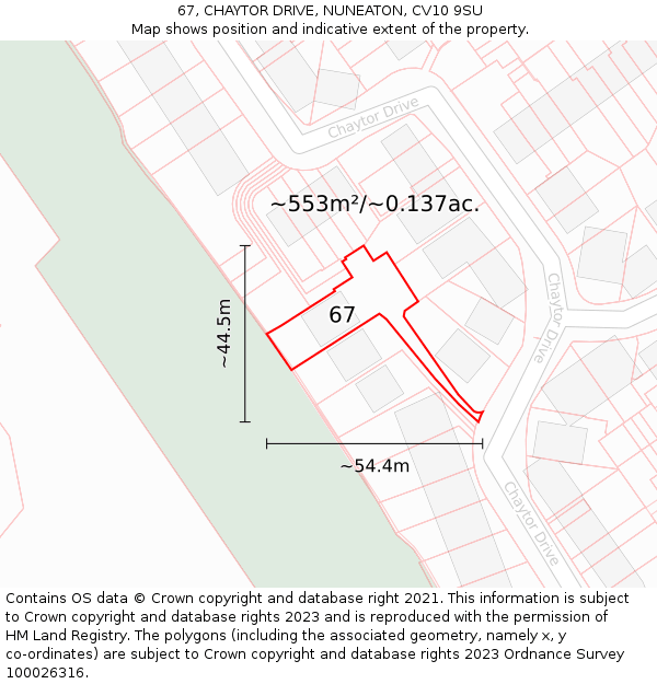 67, CHAYTOR DRIVE, NUNEATON, CV10 9SU: Plot and title map